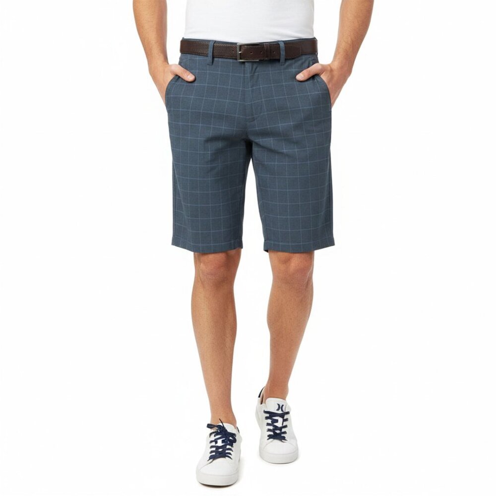 Sunice Performance Golf Shorts - Blue Windowpane Plaid Outdoors Sports